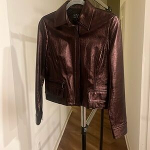David Meister | Genuine Leather Jacket | Metallic Plum